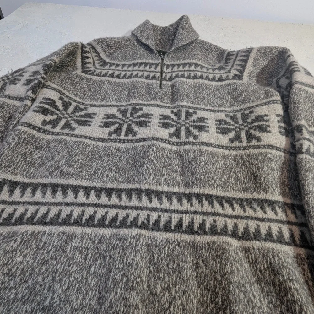Eddie Bauer Lambswool Sweater XL Gray Nordic Fair Isle‎ Quarter